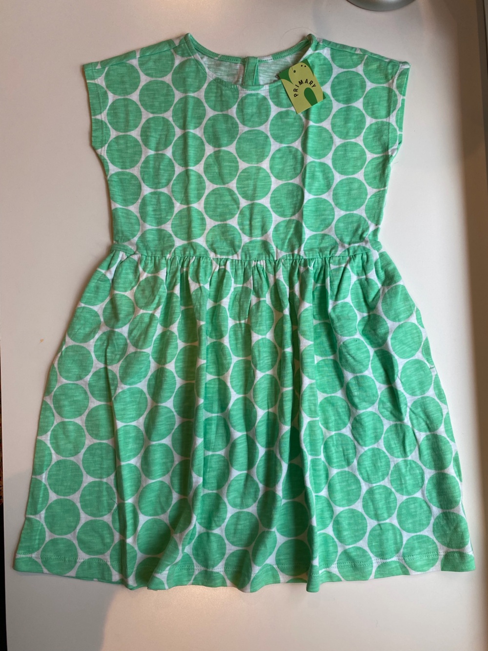 Primary backyard dress with green polka dots, size 6-7